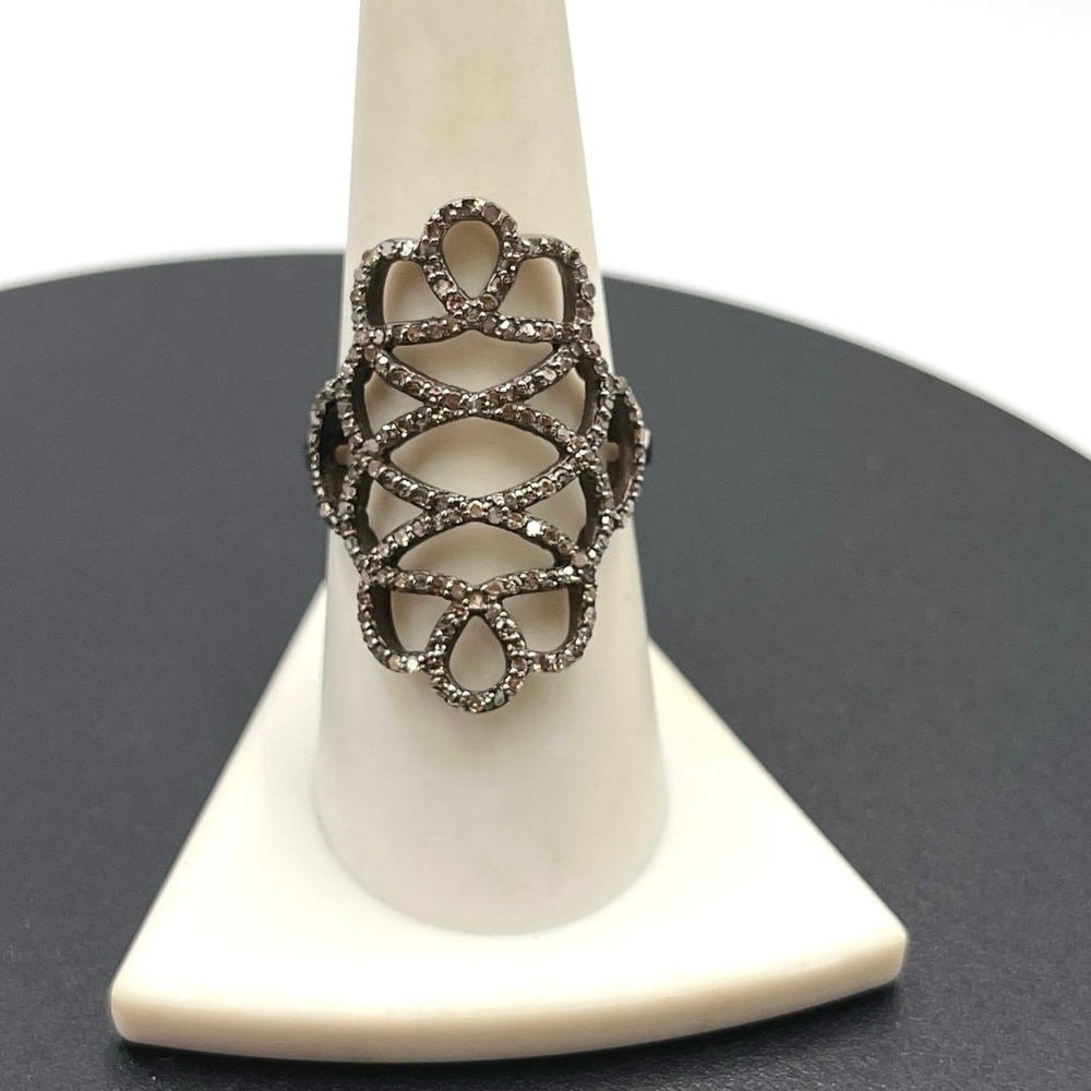Designer Pave Chocolate Diamond 925 Sterling Silver Sophisticated Ring Sz‎ 8.5